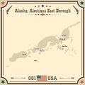Vintage map of Aleutians East Borough in Alaska, USA.