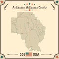 Vintage map of Arkansas County in Arkansas, USA.