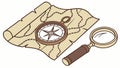 Vintage Map with Compass and Magnifying Glass, Exploration, vector design Generative AI Royalty Free Stock Photo