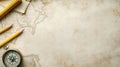 Vintage map with compass and pencils on textured background perfect for exploration themes and personal notes Royalty Free Stock Photo