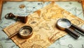 Vintage map compass travel, exploration tools and adventure theme Generative AI Royalty Free Stock Photo