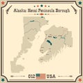 Vintage map of Kenai Peninsula Borough in Alaska, USA.