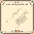 Vintage map of Kodiak Island Borough in Alaska, USA. Royalty Free Stock Photo