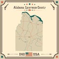 Vintage map of Lawrence county in Alabama, USA.