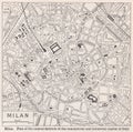 Vintage map of Milan 1930s
