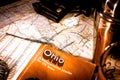 Vintage Map of Ohio with Leather Gloves and Cocktail Shaker Royalty Free Stock Photo