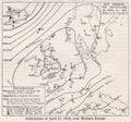 Vintage map showing the Anticyclone of April 21, 1919 over Western Europe