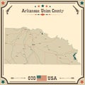 Vintage map of Union County in Arkansas, USA. Royalty Free Stock Photo