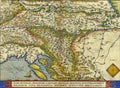 A vintage map of the western Balkans (Slovenia, Croatia, Bosnia, Istria, Carnia) by Abraham Ortelius Royalty Free Stock Photo