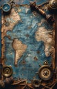 A vintage map of the world with a compass and a pocket watch on top of it Royalty Free Stock Photo