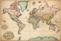 Vintage map of the world on old paper background. Sepia, Antique World Map on Mercators Projection, AI Generated Royalty Free Stock Photo