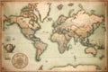 Vintage map of the world on old paper. Sepia toned, Old Antique World Map on Mercators Projection, AI Generated Royalty Free Stock Photo