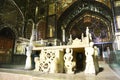 Vintage Marble Throne built in 1806 for Qajar dinasty kings, in historical terrace with mirrors and oriental ornaments.