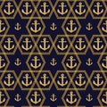 Vintage marine gold rope and Anchors seamless pattern