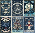 Vintage marine posters set Royalty Free Stock Photo