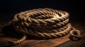 Vintage Marine Rope Coil on Wooden Background AI Generated Royalty Free Stock Photo