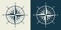 Vintage marine wind rose, nautical chart. Monochrome navigational compass with cardinal directions of North, East, South Royalty Free Stock Photo