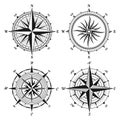 Vintage marine wind rose, nautical chart. Monochrome navigational compass with cardinal directions of North, East, South Royalty Free Stock Photo