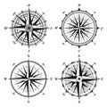 Vintage marine wind rose, nautical chart. Monochrome navigational compass with cardinal directions of North, East, South Royalty Free Stock Photo