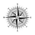 Vintage marine wind rose, nautical chart. Monochrome navigational compass with cardinal directions of North, East, South Royalty Free Stock Photo