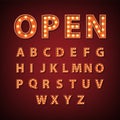 Vintage marquee bulb English alphabet sign, vector