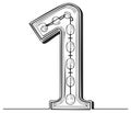 Vintage Marquee Number One with Lightbulbs Hand Drawn Illustration Royalty Free Stock Photo