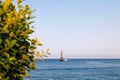 Vintage mast wooden sailing ship for sea tours. Touristic pirate ship in port. Marina in in resort city Kemer, Turkey. Old harbour Royalty Free Stock Photo