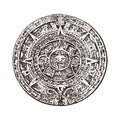 Vintage Mayan calendar. traditional native aztec culture. Ancient Monochrome Mexico. American Indians. Engraved hand