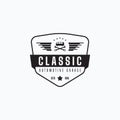 Vintage mechanic badge logo vector illustration design. Automotive service station emblem concept Royalty Free Stock Photo