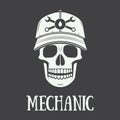 Vintage mechanic label, emblem and logo. Vector illustration Royalty Free Stock Photo