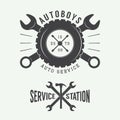 Vintage mechanic label, emblem and logo. Vector illustration Royalty Free Stock Photo