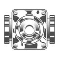 Vintage mechanical box motorcycle engine template in monochrome style isolated vector illustration