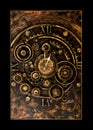 Vintage mechanical clock parts on vintage background