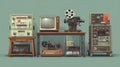 Vintage Media Equipment Display in Retro Style Composition Royalty Free Stock Photo