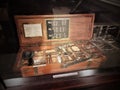 Vintage medical tools equipment used by doctors surgeons in hospital operating table