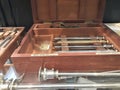 Vintage medical tools equipment used by doctors surgeons in hospital operating table