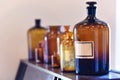 Vintage medicine bottles in abandoned pharmacy Royalty Free Stock Photo