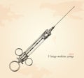 Vintage medicine syringe hand drawing,Antique medicine syringe Royalty Free Stock Photo