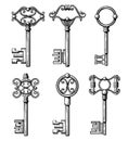 Vintage medieval keys, antique chaves vector illustration