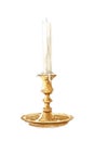 Watercolor retro melted candle in yellow candlestick Royalty Free Stock Photo