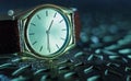 Vintage men`s watch, brown-gold color in close up shot