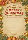 Vintage Merry Christmas Greeting Card With Copy Space