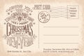 Vintage merry Christmas and New Year holiday postcard