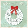 Vintage Merry Christmas wreath buttons postcard Royalty Free Stock Photo