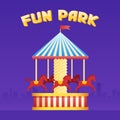 Vintage merry-go-round carousel icon, fair symbol. Amusement park theme. Cartoon illustration. Set of attractions. Funfair. Royalty Free Stock Photo