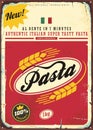 Vintage metal advertising sign or package design for tasty Italian pasta