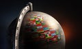 Vintage metal desktop globe with nation flags Royalty Free Stock Photo