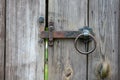 Vintage metal door lock on old wooden doors Royalty Free Stock Photo