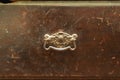 Vintage Metal Handle on Wooden Old Drawer, Closeup Royalty Free Stock Photo