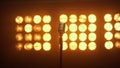 Vintage microphone standing empty stage in nightclub. Retro mic placed on scene